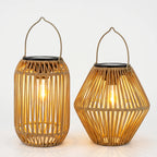 Hanging Solar Rattan Lantern — Woven, Warm White LED, Outdoor