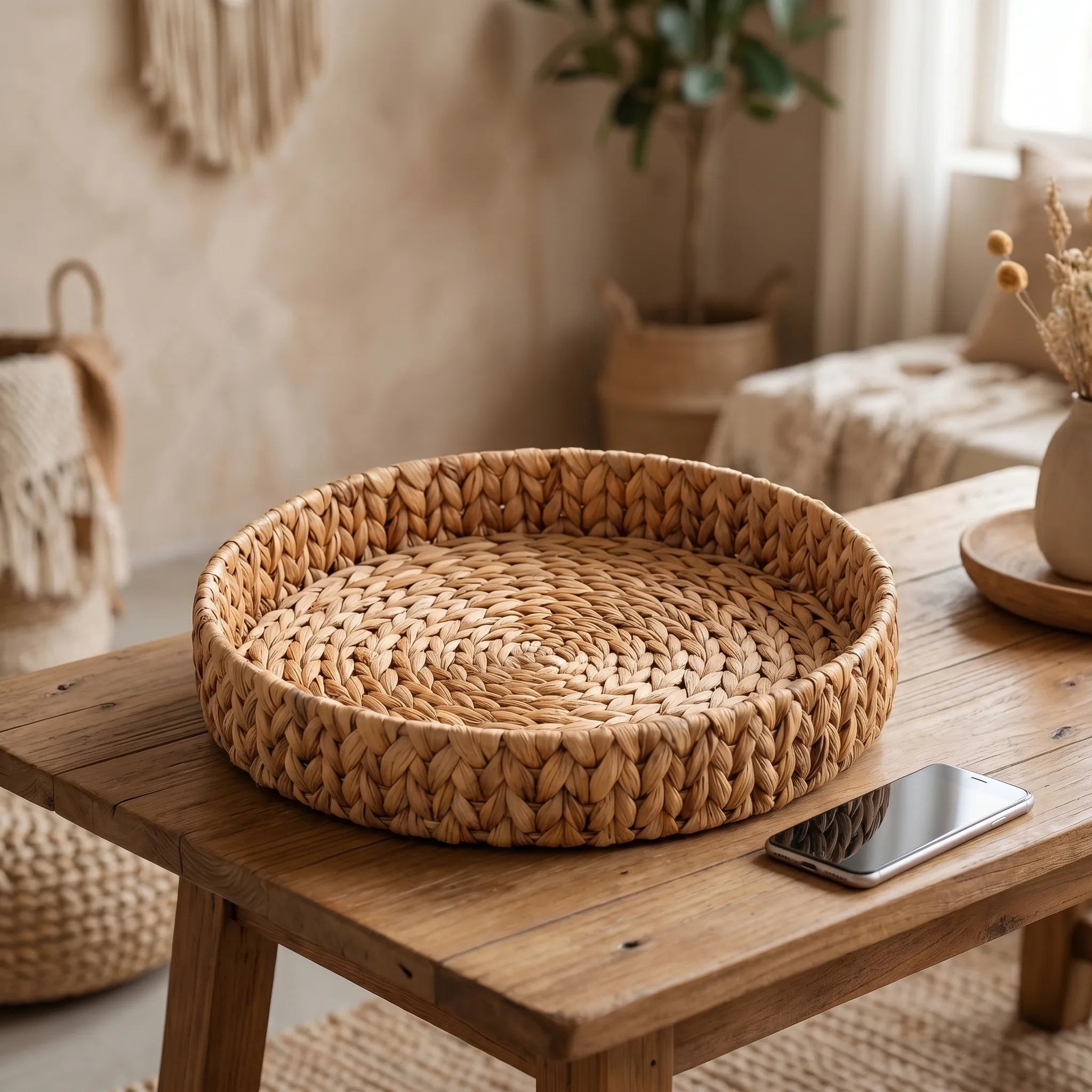 Round Woven Rattan Tray Set – 3 Piece