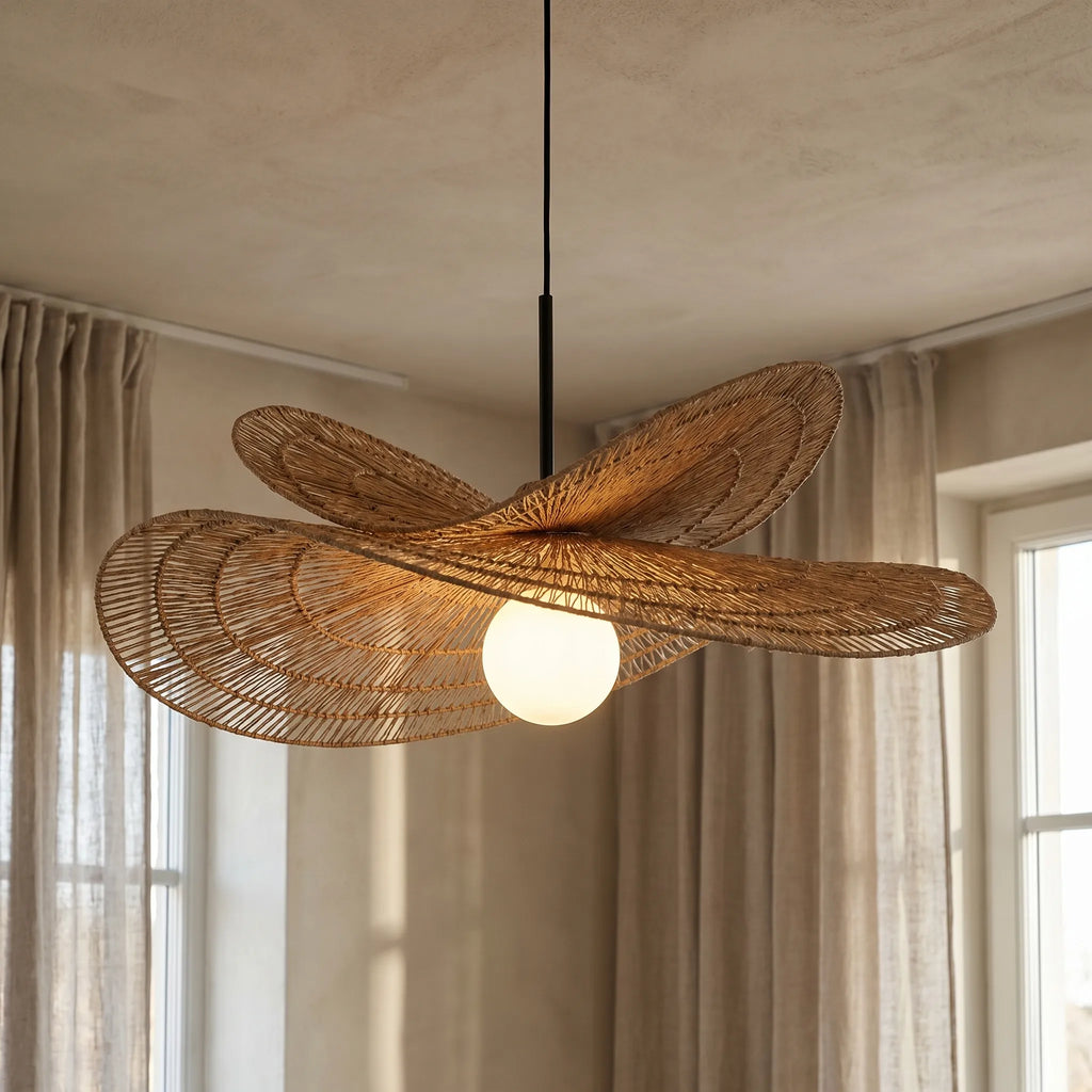 Woven Double Tiered Pendant Light Boho Minimalist Ceiling Lamp