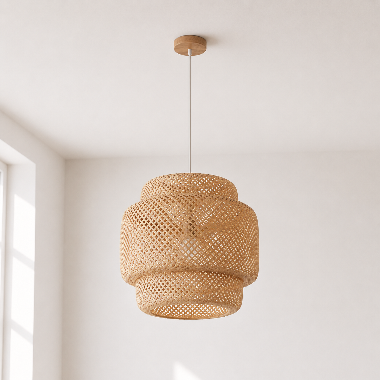 Handwoven Bamboo Pendant Light – Natural Rattan Ceiling Lamp, Boho Chandelier Foryuni