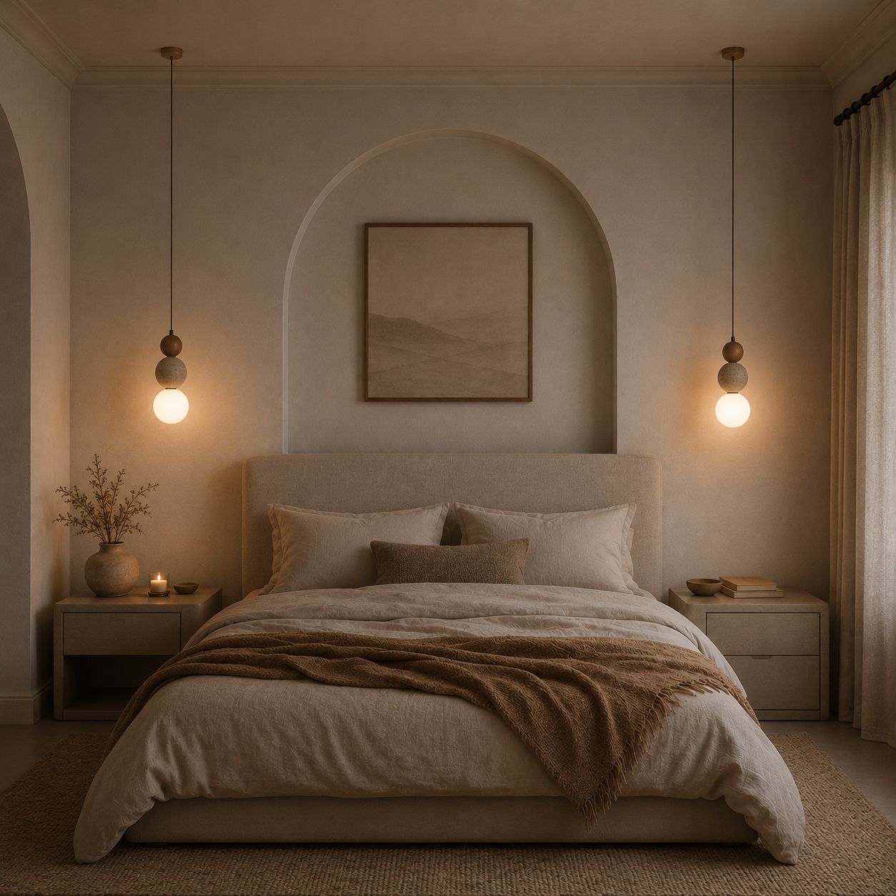 Stone & Wood Globe Pendant Light – Minimalist Sculptural Ceiling Lamp with Frosted Glass Shade Foryuni