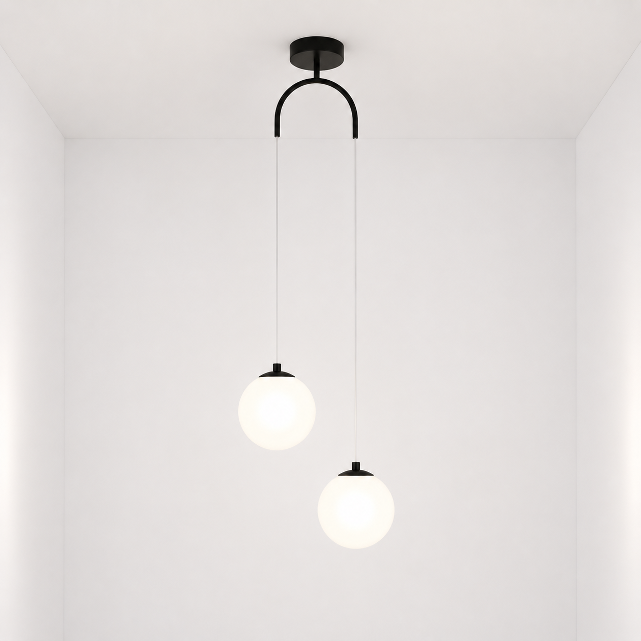 Double Globe Pendant Light – Modern Frosted Glass Ceiling Lamp with Arch Mount Foryuni