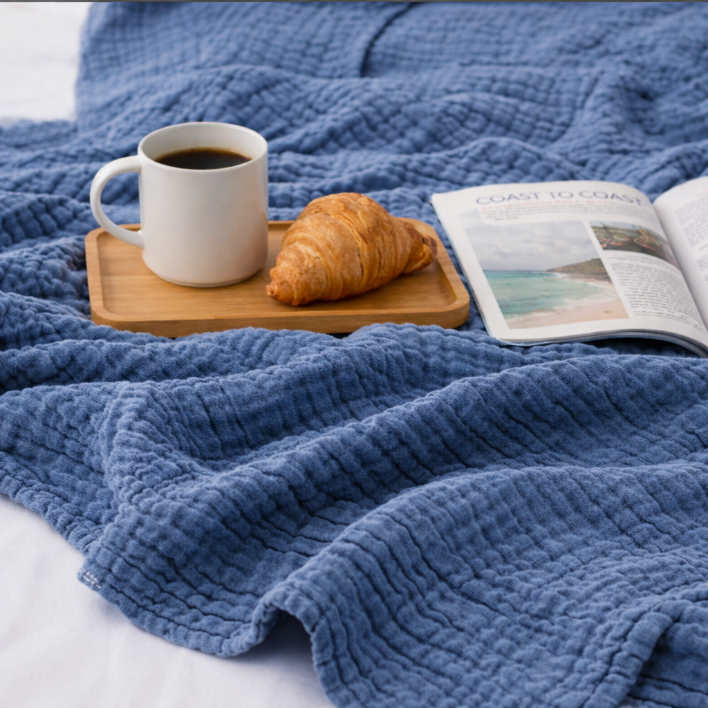 Breakfast in bed with a nice think summer blanket. 