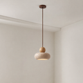 Stone & Wood Donut Pendant Light – Minimalist Wabi-Sabi Ceiling LED Lamp Foryuni