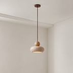 Stone & Wood Donut Pendant Light – Minimalist Wabi-Sabi Ceiling LED Lamp Foryuni