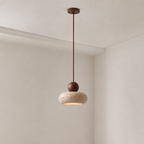 Stone & Wood Donut Pendant Light – Minimalist Wabi-Sabi Ceiling LED Lamp Foryuni