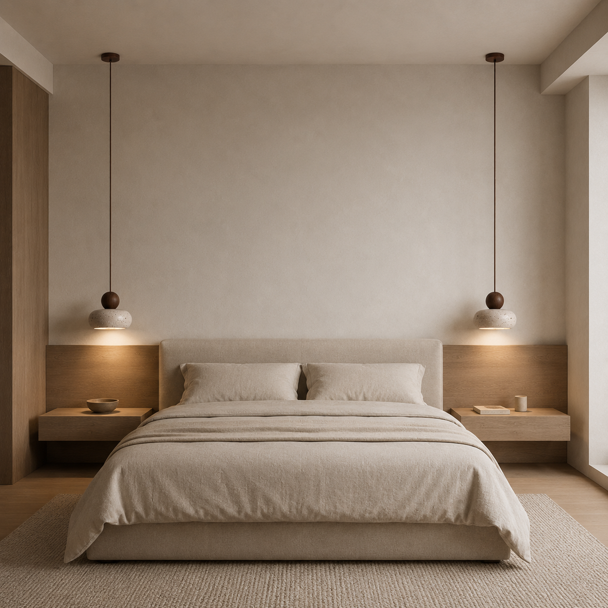 Stone & Wood Donut Pendant Light – Minimalist Wabi-Sabi Ceiling LED Lamp Foryuni