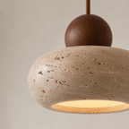 Stone & Wood Donut Pendant Light – Minimalist Wabi-Sabi Ceiling LED Lamp Foryuni