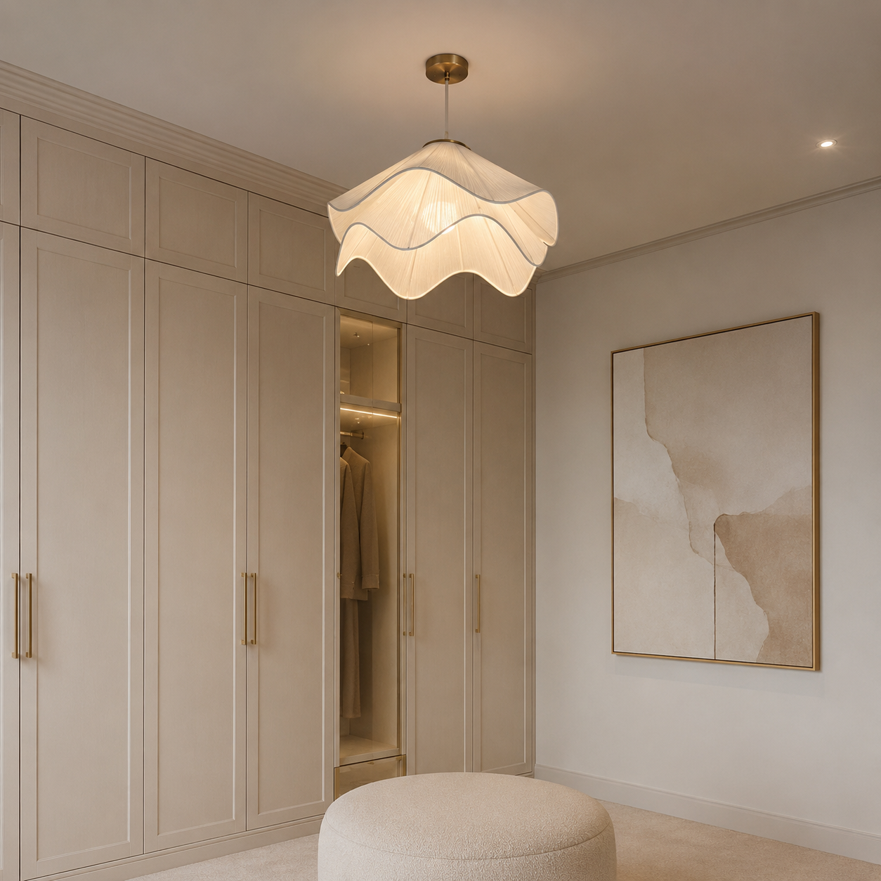 Wavy Fabric Pendant Light – Handmade Nordic Ceiling Lamp with Pleated Shade, E27, 4 Sizes Foryuni
