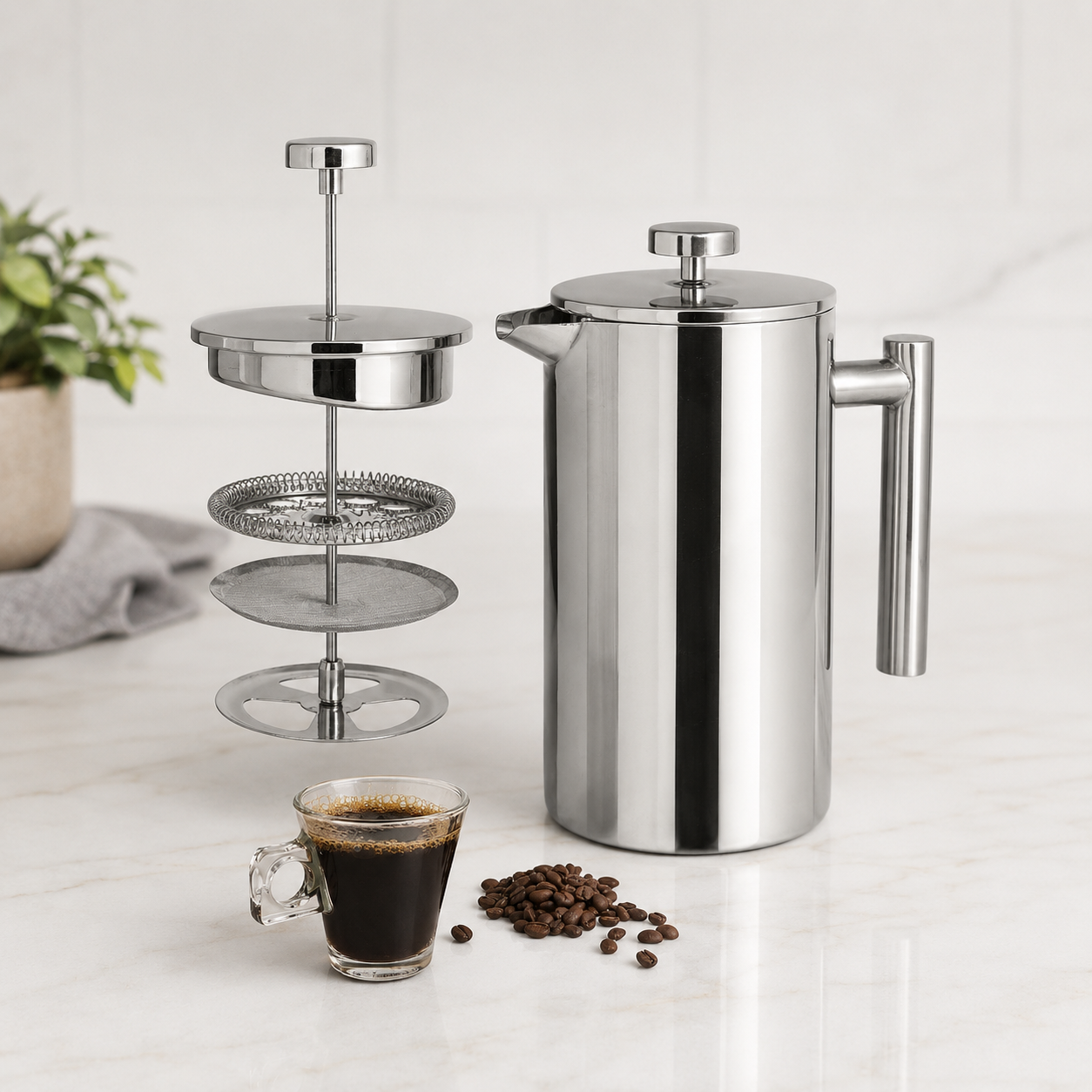 Double Wall Stainless Steel French Press – Mirror Finish Foryuni
