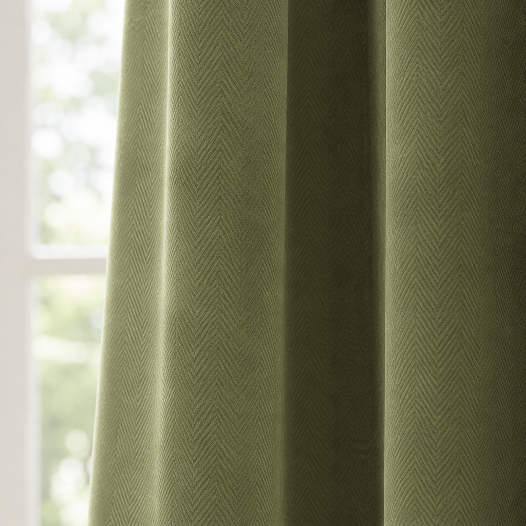 American Vintage Herringbone Chenille Blackout Curtain – Heavyweight Textured Curtain, Grommet or Rod Pocket Foryuni