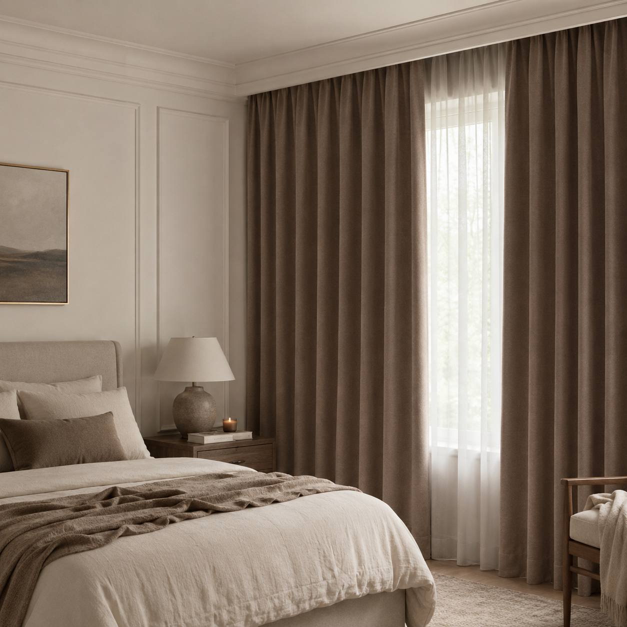 American Vintage Herringbone Chenille Blackout Curtain – Heavyweight Textured Curtain, Grommet or Rod Pocket Foryuni