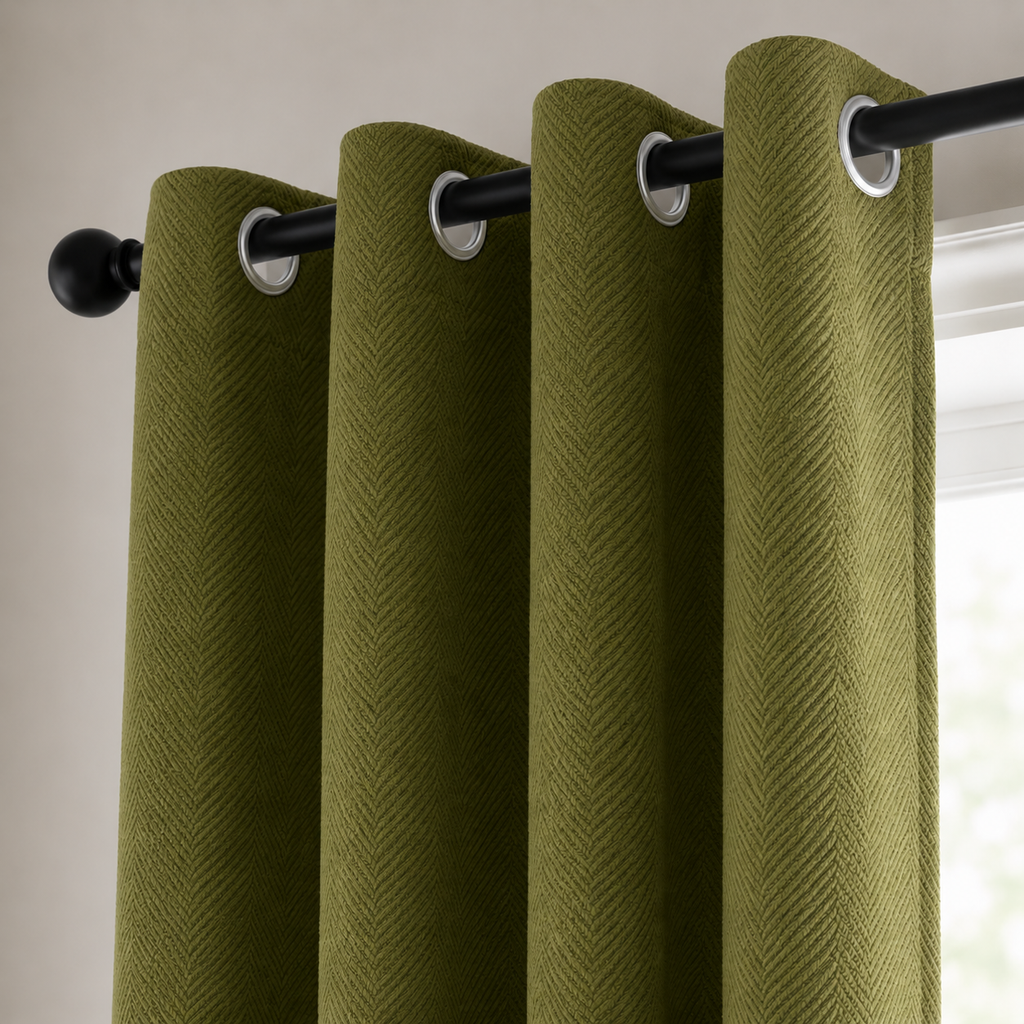 Herringbone Blackout Curtain Panel – Heavyweight Textured Curtain, Grommet or Rod Pocket Foryuni