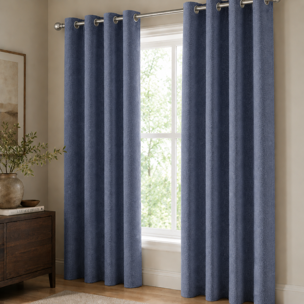 Herringbone Blackout Curtain Panel – Heavyweight Textured Curtain, Grommet or Rod Pocket Foryuni