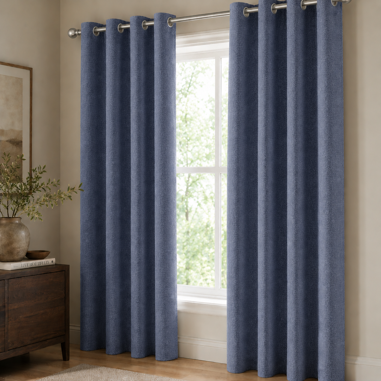 Herringbone Blackout Curtain Panel – Heavyweight Textured Curtain, Grommet or Rod Pocket Foryuni