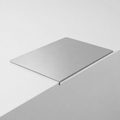 Metallic square object on a light gray background