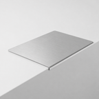Metallic square object on a light gray background