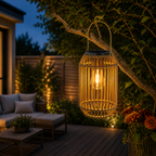 Hanging Solar Rattan Lantern — Woven, Warm White LED, Outdoor Foryuni