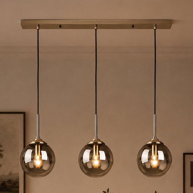 Globe Glass Pendant Light – Modern Smoky Gray Ceiling Hanging Lamp, Single or 3-Head Cluster Foryuni