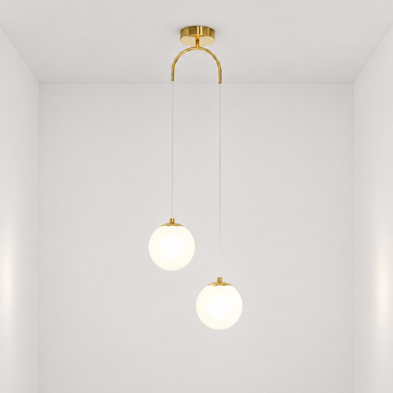 Double Globe Pendant Light – Modern Frosted Glass Ceiling Lamp with Arch Mount Foryuni