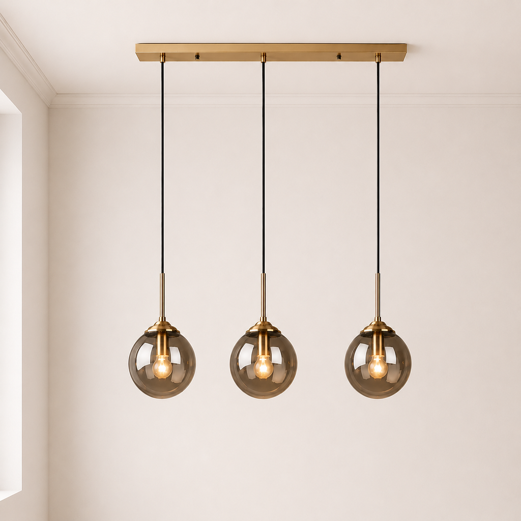 Globe Glass Pendant Light – Modern Smoky Gray Ceiling Hanging Lamp, Single or 3-Head Cluster Foryuni