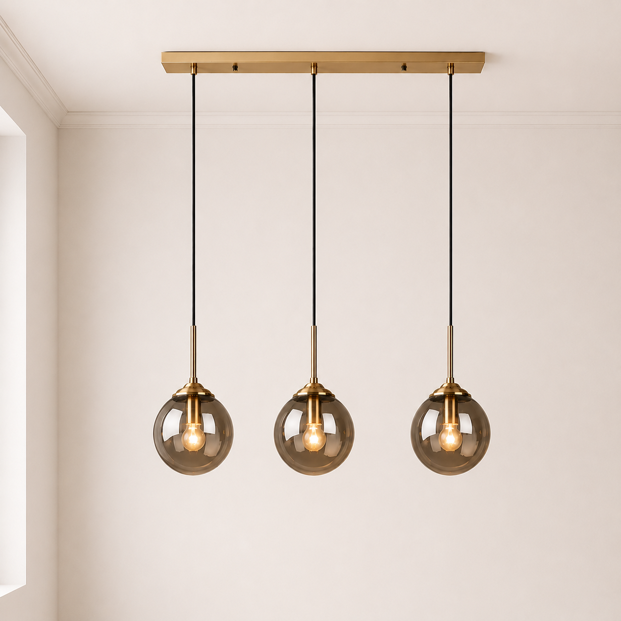 Globe Glass Pendant Light – Modern Smoky Gray Ceiling Hanging Lamp, Single or 3-Head Cluster Foryuni