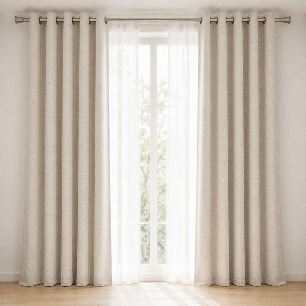 Modern Herringbone Chenille Curtain Panel in modern home – Heavyweight Textured Blackout Curtain, Grommet top