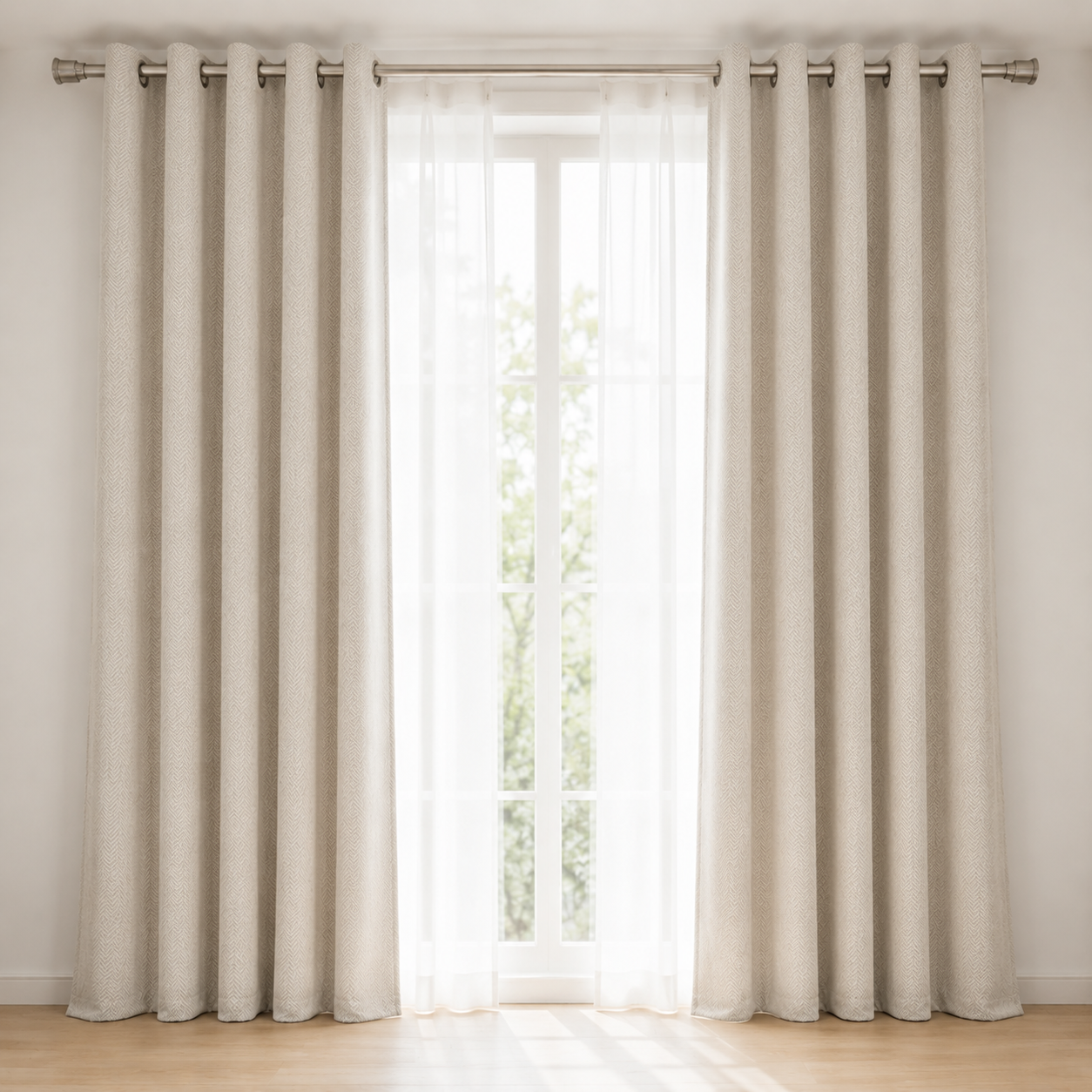 Modern Herringbone Chenille Curtain Panel in modern home – Heavyweight Textured Blackout Curtain, Grommet top