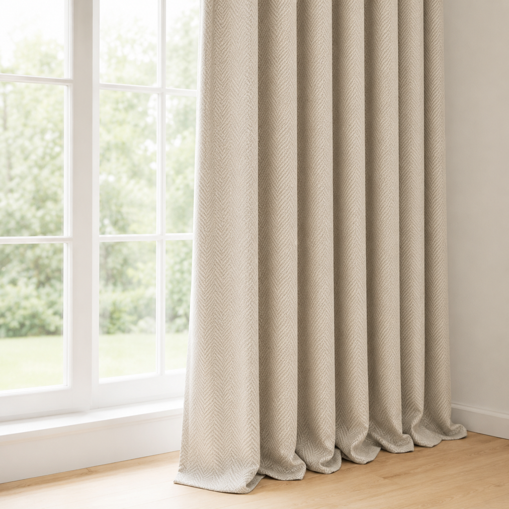 Modern herringbone Chenille Curtain Panel in nice creme color – Heavyweight Textured Blackout Curtain, Grommet or Rod Pocket Foryuni