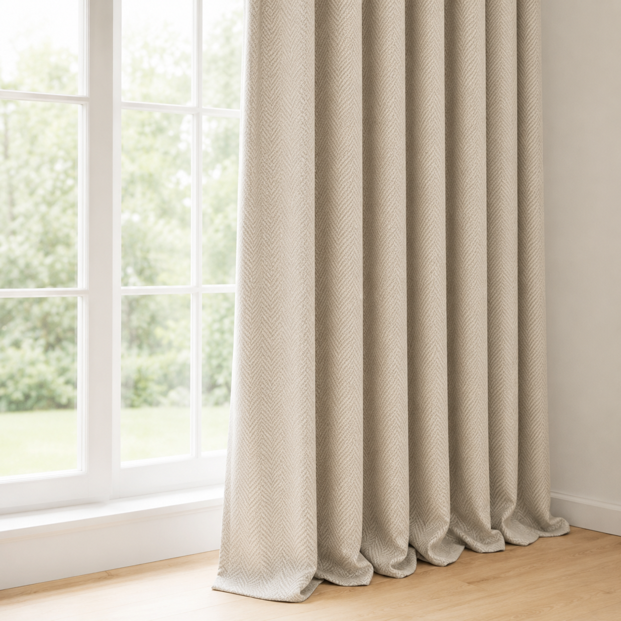 Modern herringbone Chenille Curtain Panel in nice creme color – Heavyweight Textured Blackout Curtain, Grommet or Rod Pocket Foryuni