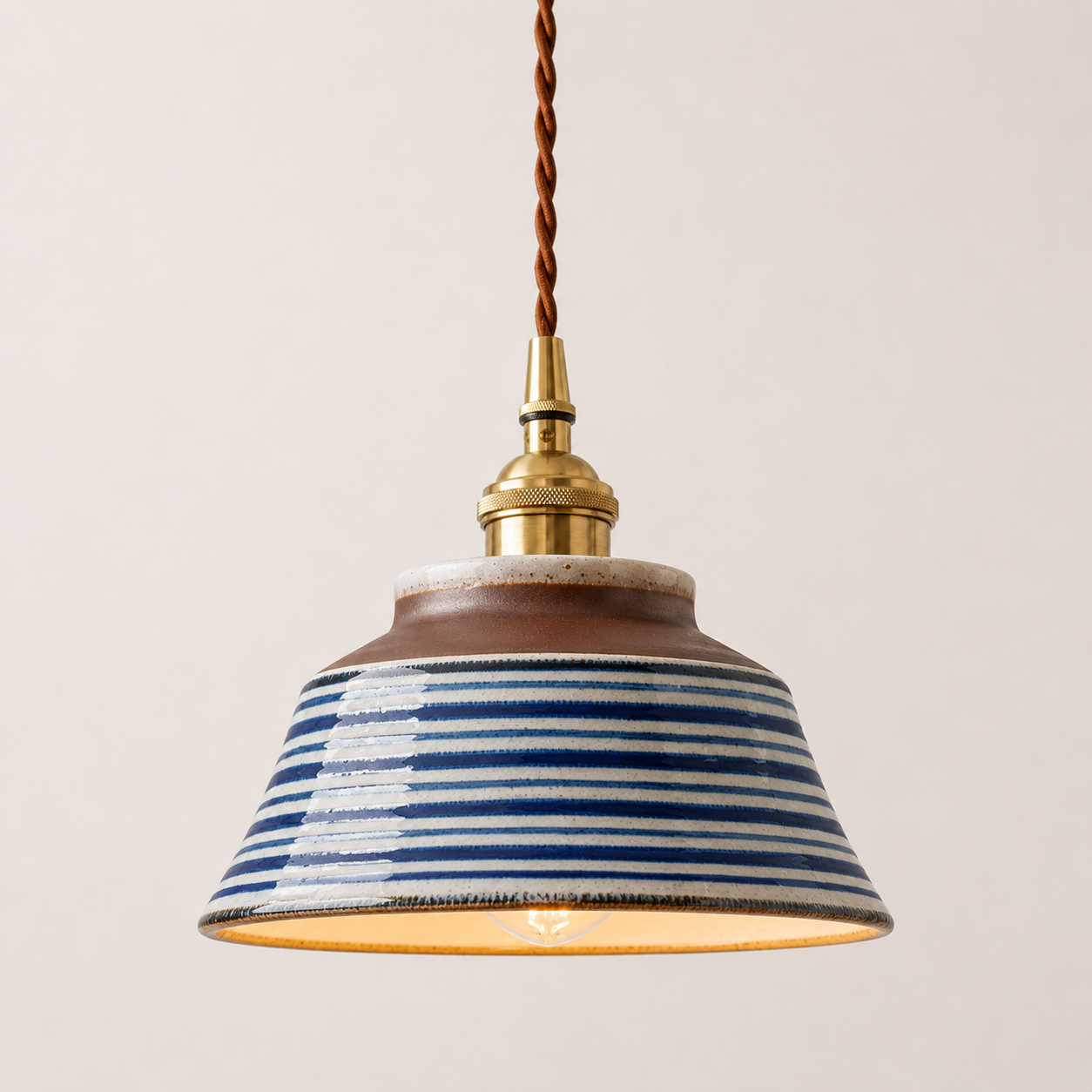Painted Striped Ceramic Pendant Light Foryuni