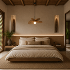 Woven Double Tiered Pendant Light Jute in nice bali style bedroom.