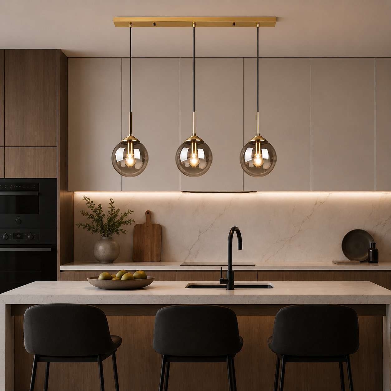 Globe Glass Pendant Light – Modern Smoky Gray Ceiling Hanging Lamp, Single or 3-Head Cluster Foryuni
