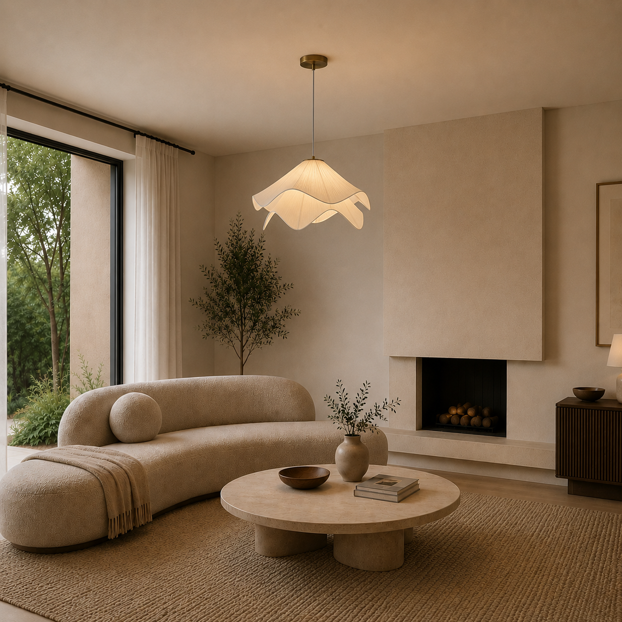 Wavy Fabric Pendant Light – Handmade Nordic Ceiling Lamp with Pleated Shade, E27, 4 Sizes Foryuni