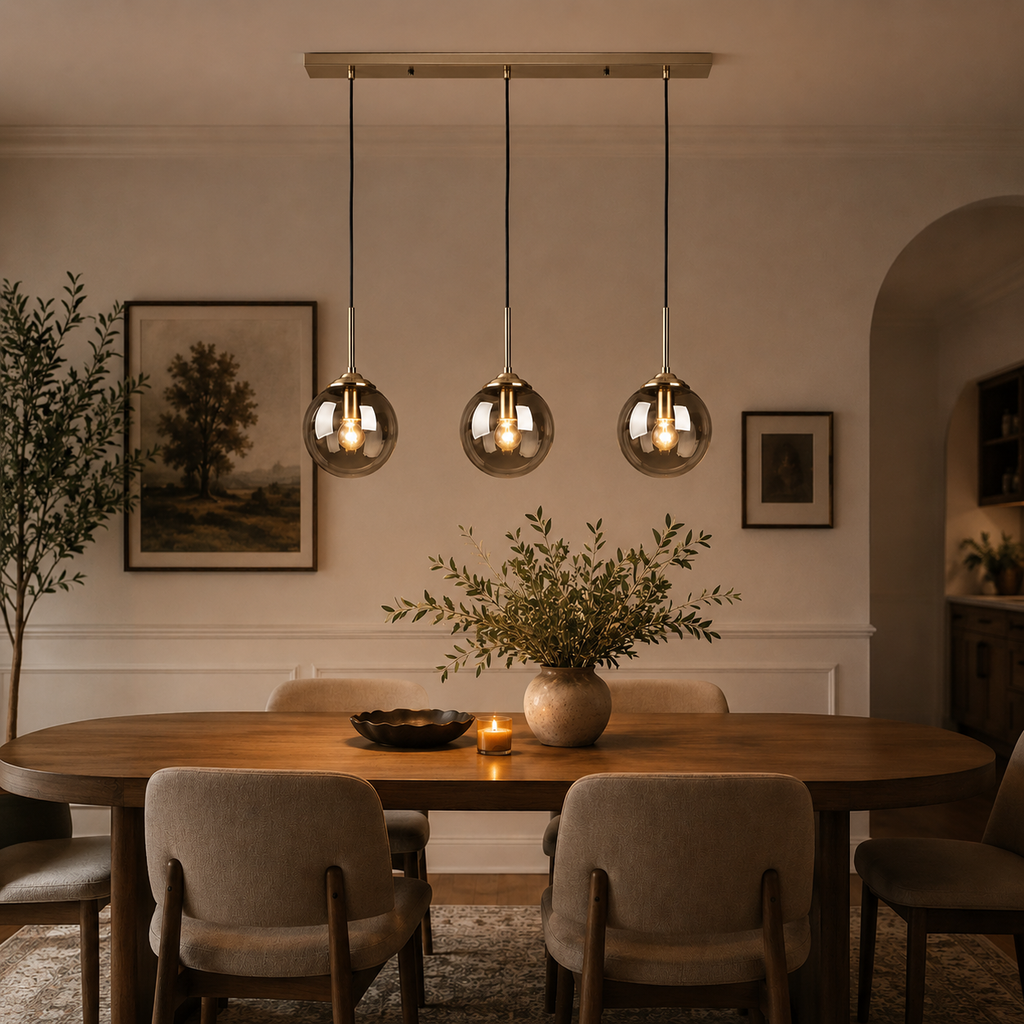 Globe Glass Pendant Light – Modern Smoky Gray Ceiling Hanging Lamp, Single or 3-Head Cluster Foryuni