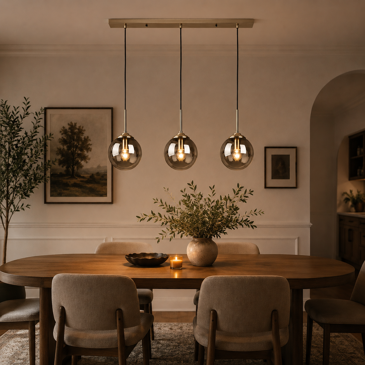 Globe Glass Pendant Light – Modern Smoky Gray Ceiling Hanging Lamp, Single or 3-Head Cluster Foryuni