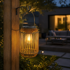 Hanging Solar Rattan Lantern — Woven, Warm White LED, Outdoor Foryuni