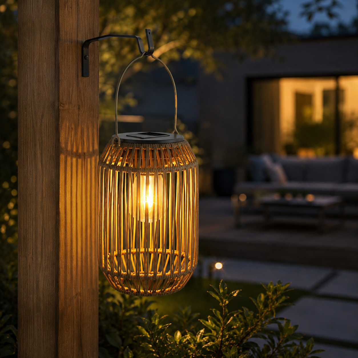 Hanging Solar Rattan Lantern — Woven, Warm White LED, Outdoor Foryuni