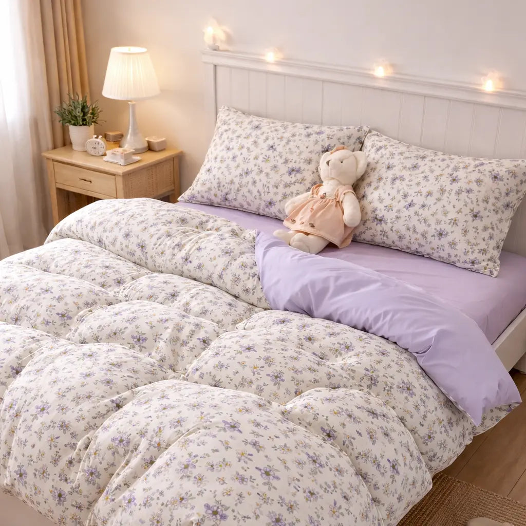 Flower Print Duvet Cover Set – Soft Brushed Microfiber Bedding (4 Piece Set) Foryuni
