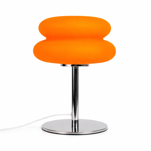Orange lamp with a chrome base on a white background