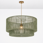 Tiered Drum Pendant Light – Black Woven Hemp Rope Hanging Chandelier, Boho Minimalist Ceiling Lamp Foryuni