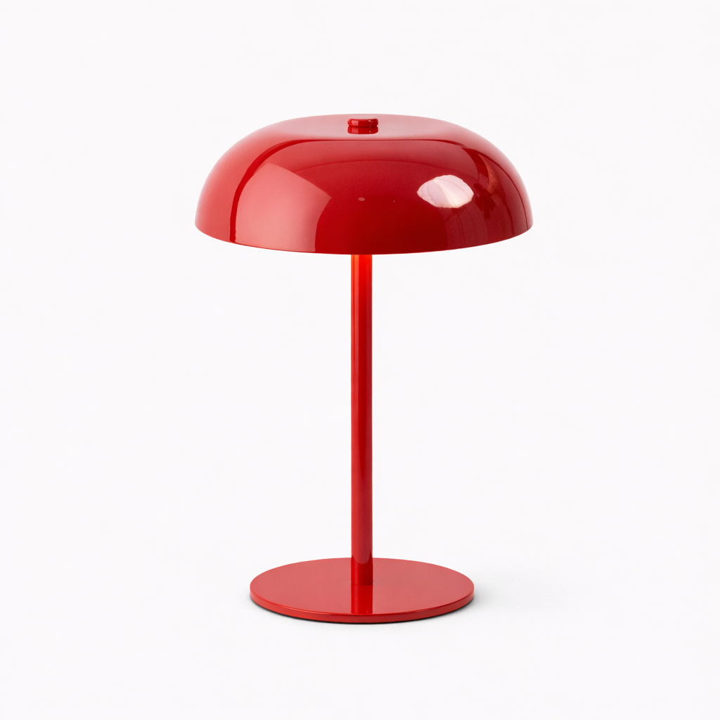 Red table lamp on a white background
