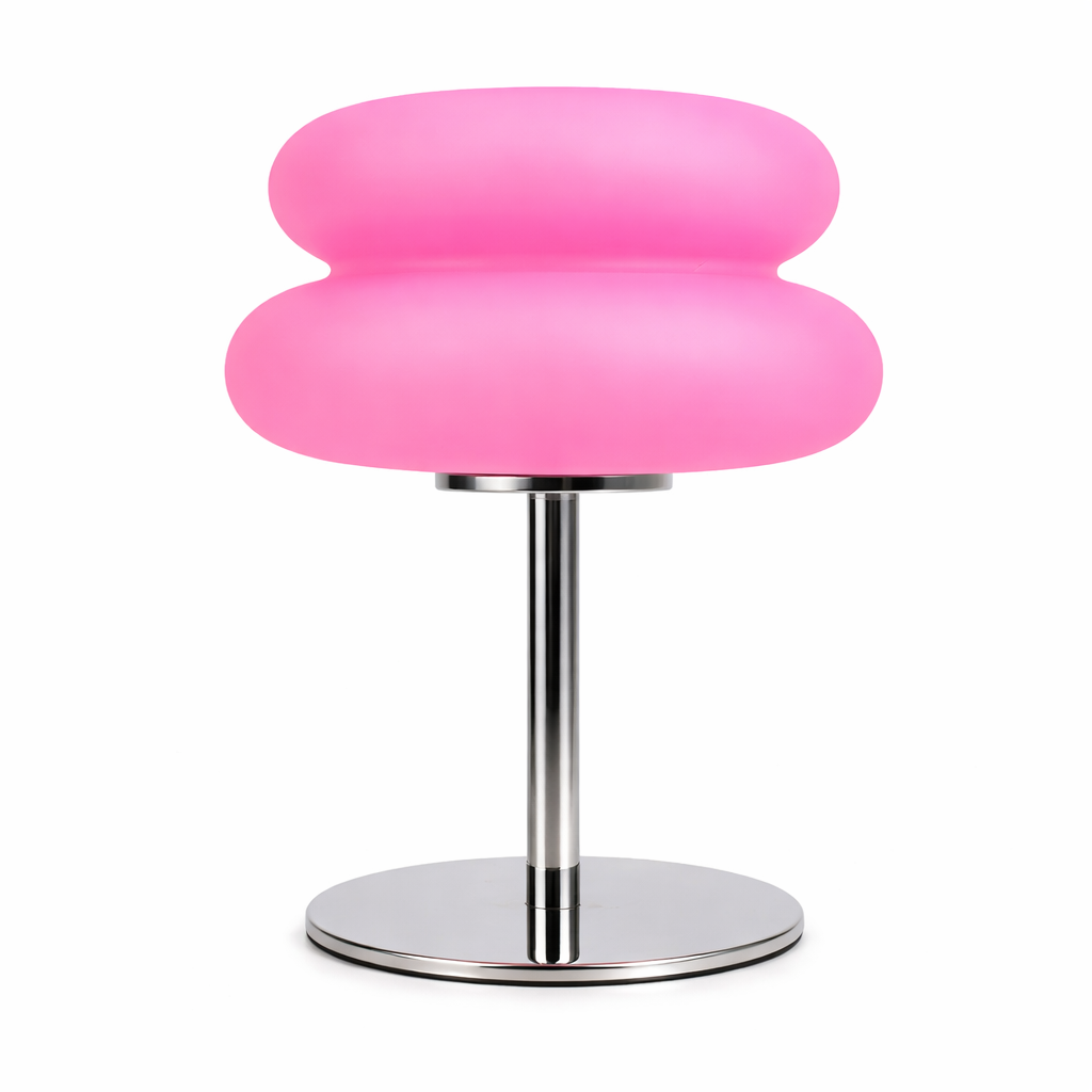 Pink stool with a metallic base on a white background