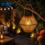 Hanging Solar Rattan Lantern — Woven, Warm White LED, Outdoor Foryuni