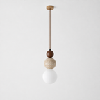 Stone & Wood Globe Pendant Light – Minimalist Sculptural Ceiling Lamp with Frosted Glass Shade Foryuni