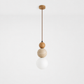 Stone & Wood Globe Pendant Light – Minimalist Sculptural Ceiling Lamp with Frosted Glass Shade Foryuni