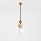 Stone & Wood Globe Pendant Light – Minimalist Sculptural Ceiling Lamp with Frosted Glass Shade Foryuni