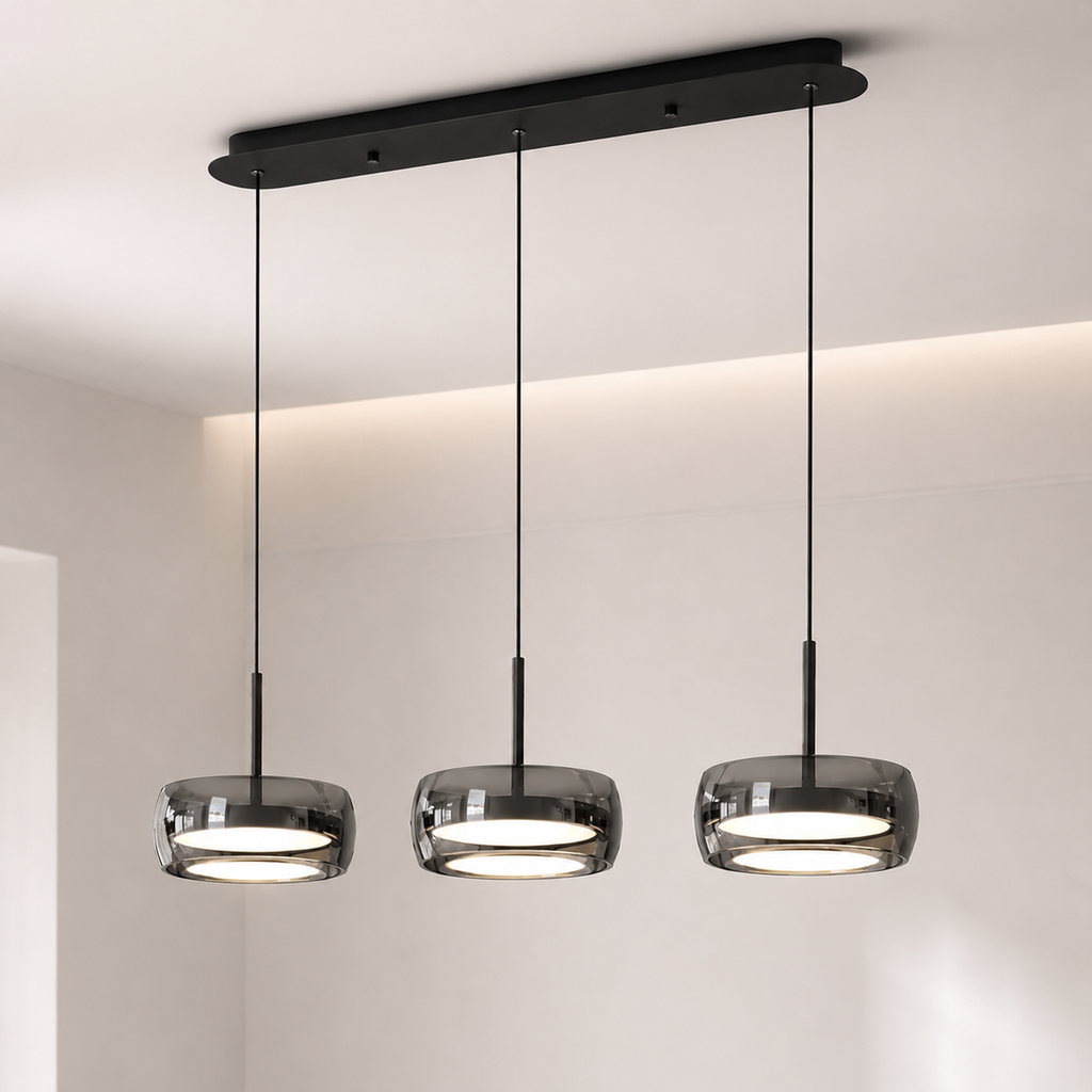 3-Head Smoked Glass Pendant Light – Modern LED Cluster Chandelier for Dining Table & Kitchen Island Foryuni