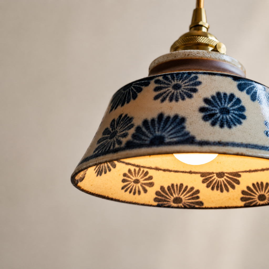 Painted Botanical Ceramic Pendant Light Foryuni