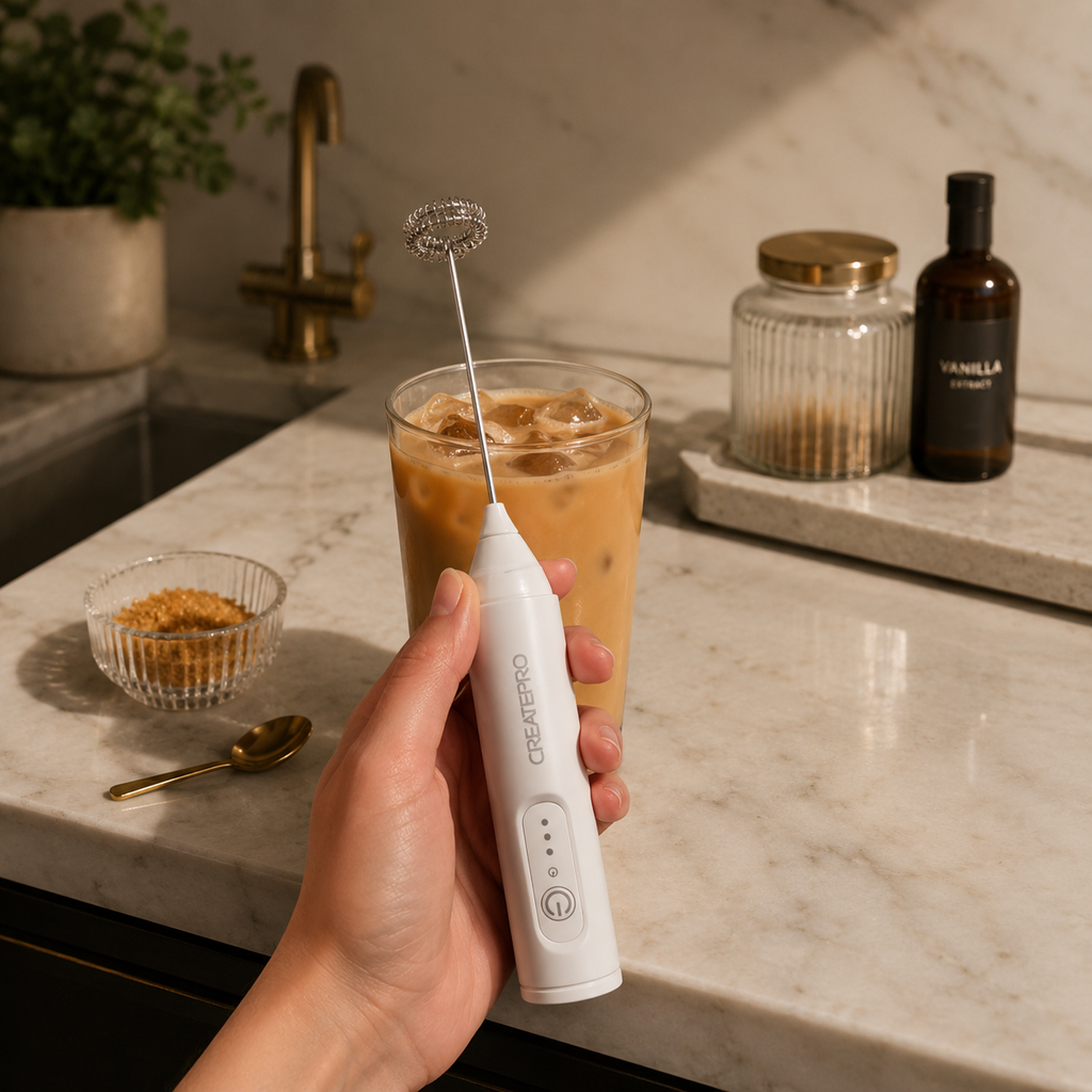 Handheld Frother – Sleek Black Electric Whisk Foryuni